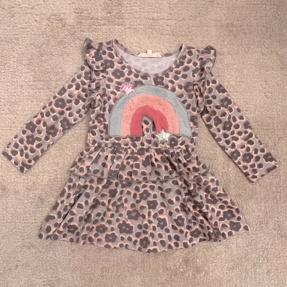 Truly Me - leopard print rainbow patch dress